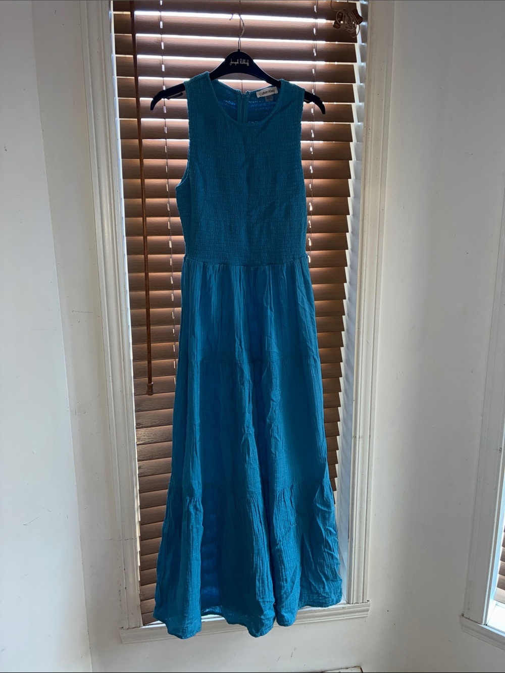 Calvin Klein Teal Sleeveless Maxi Dress with Smocked Bodice